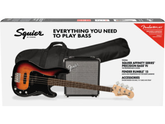 Fender Squier Affinity Series Precision Bass PJ 3-Colour Sunburst Electric Bass Guitar Pack