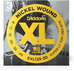 D'Addario EXL125-3D Nickel Wound Electric Guitar Strings, Super Light / Regular, 9-42 - 3 Sets