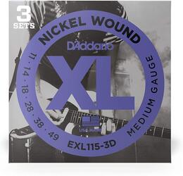 D'Addario Nickel Wound Electric Guitar Strings Medium/Blues-Jazz Rock 11-49 3 Sets