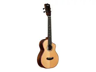 Kala Contour Deluxe All Solid Gloss Spruce Rosewood Ukulele With Cutaway and Bag