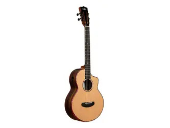 Kala Contour Deluxe All Solid Gloss Spruce Rosewood Ukulele With Cutaway and Bag