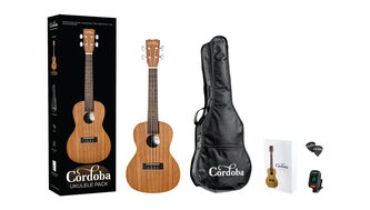 Cordoba Ukulele Player Pack; Includes Concert Ukulele, Bag, Digital Tuner & Book