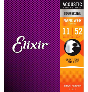 Elixir Acoustic Strings 80/20 Bronze NANOWEB 11-52 Custom Light
