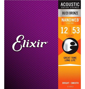 Elixir Acoustic Strings 80/20 Bronze NANOWEB 12-53 Light