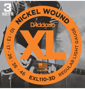 D'Addario EXL110-3D Nickel Wound Electric Guitar Strings, Regular Light, 10-46 - 3 Sets