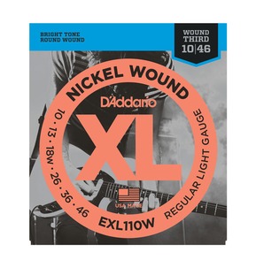 D'Addario EXL110W Nickel Wound Electric Guitar Strings, Wound 3rd, Regular Light, 10-46 