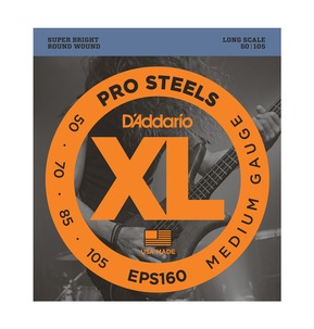 D'Addario EPS160 ProSteels Bass Guitar Strings, Medium, 50-105, Long Scale 