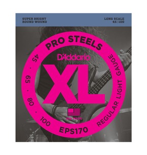 D'Addario EPS170 ProSteels Bass Guitar Strings, Light, 45-100, Long Scale 