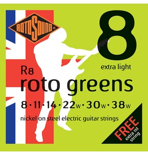 Rotosound R8 Roto Greens Extra Light 8-38w Electric Guitar Strings