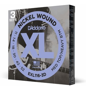 D'Addario EXL116-3D Nickel Wound Electric Guitar Strings, Medium / Heavy, 11-52 - 3 Sets