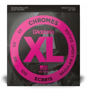 D'Addario ECB81S Chromes Bass Guitar Strings, Light, 45-100, Short Scale