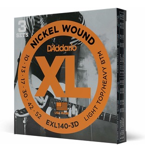 D'Addario EXL140-3D Nickel Wound Electric Guitar Strings, Light / Heavy, 10-52 - 3 sets