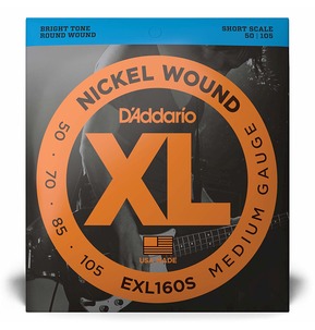 D'Addario EXL160S Nickel Wound Bass Guitar Strings, Medium, 50-105, Short Scale
