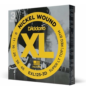 D'Addario EXL125-3D Nickel Wound Electric Guitar Strings, Super Light / Regular, 9-42 - 3 Sets