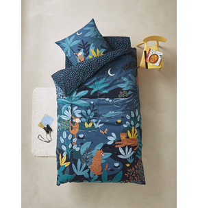 Vertbaudet Jungle Night Duvet Cover and Pillowcase Set for Children 140 x 200 cm Blue / Multi-Colour