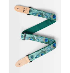 Kala Peacock Print Ukulele Strap - Green