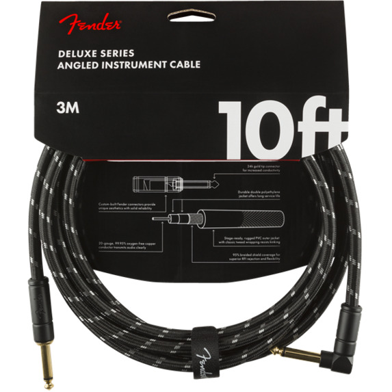 Fender Deluxe Series Instrument Cable, Straight/Angle, 10', Black Tweed