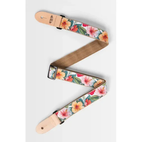 Kala Vintage Hibiscus Print Ukulele Strap - White