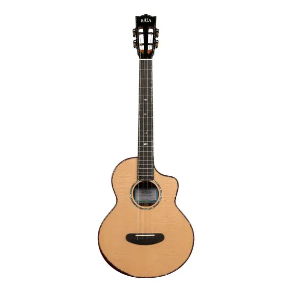 Kala Contour Deluxe All Solid Gloss Spruce Rosewood Ukulele With Cutaway and Bag