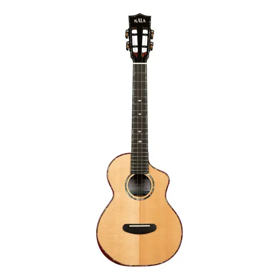Kala Contour Deluxe All Solid Gloss Spruce Rosewood Ukulele With Cutaway and Bag
