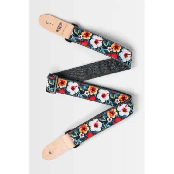 Kala Vintage Hibiscus Print Ukulele Strap - Black
