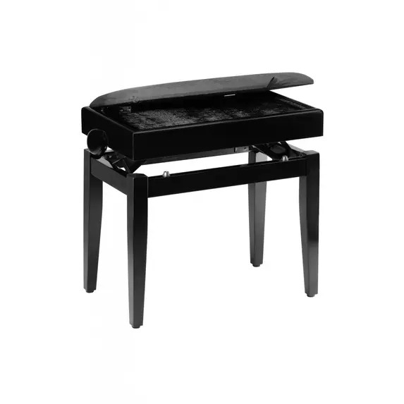 Stagg Adjustable Piano Stool with Music Storage - Black Satin