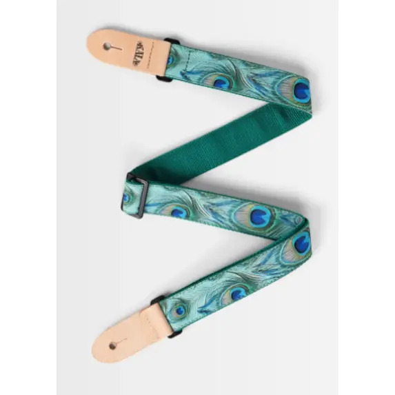 Kala Peacock Print Ukulele Strap - Green