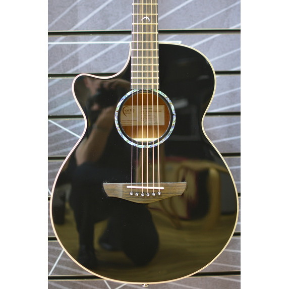 Faith Eclipse FECV Venus OM Black Left-Handed All Solid Electro Acoustic Guitar & Case